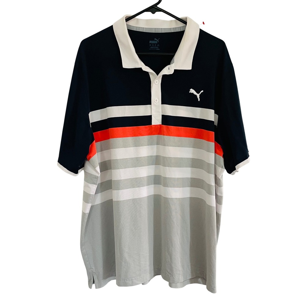 *Read Puma Golf Polo Shirt Navy Multi Stripe Performance Mens XXL Casual Summer